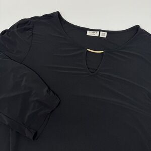 Cato Woman Shirt Womens 18 20W Black Keyhole Long Sleeve Stretch Top‎ Blouse